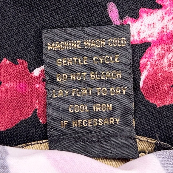 Large Susan Lawrence Blouse Short Sleeve Black Fuchsia Pink Floral Stretch - Picture 12 of 12